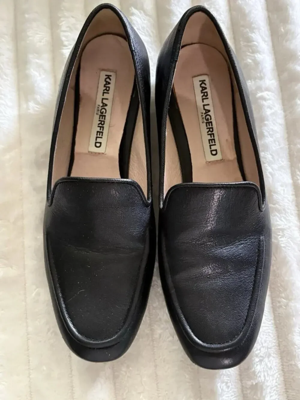 Karl Lagerfeld Brynn Black Leather Slip on Heel Loafers Shoes Women 6M US